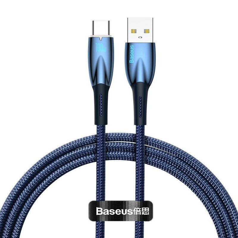 Кабель для быстрой зарядки Baseus Glimmer Series USB на Type-C 100 Вт, 1 м, синий
