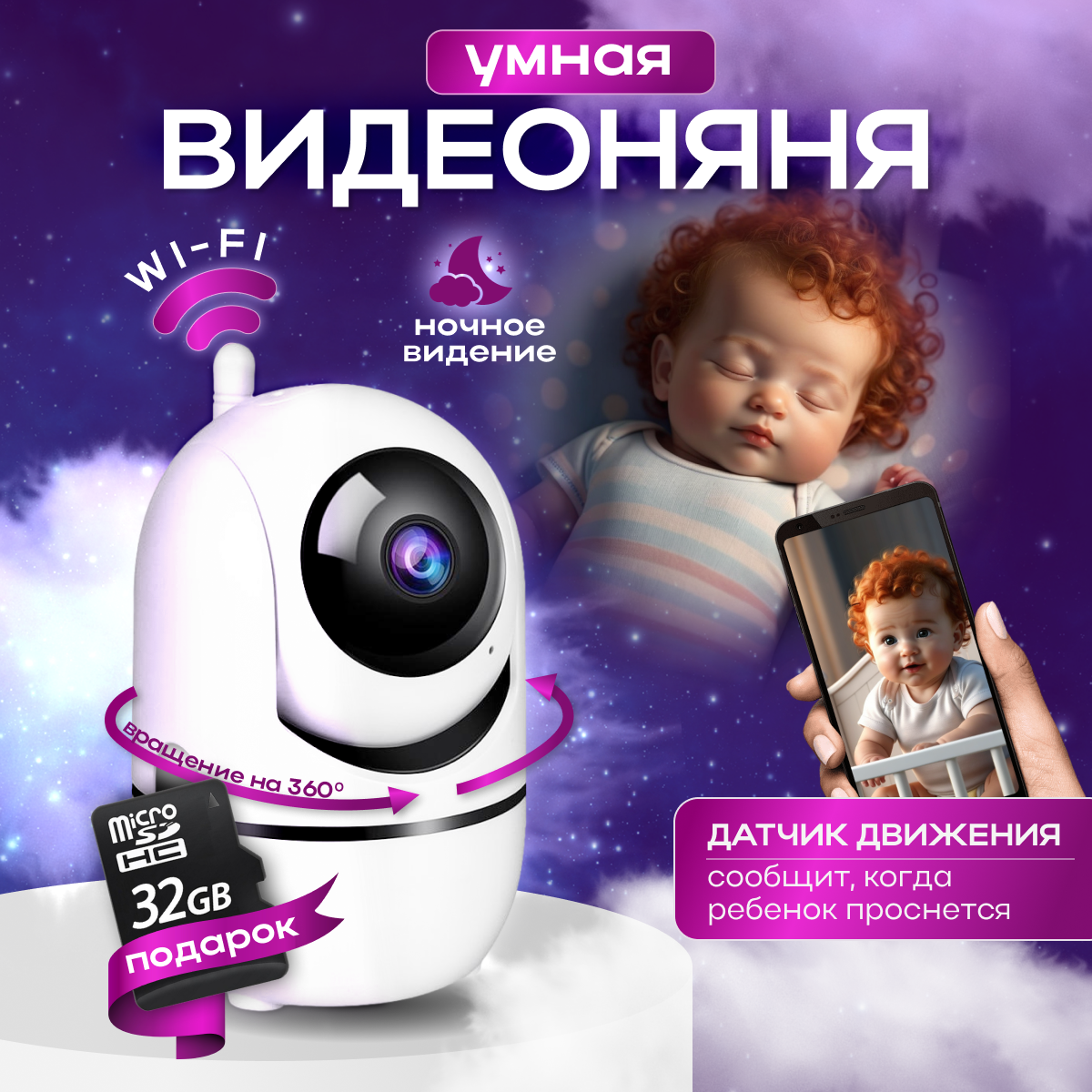 Умная видеоняня | + 32Gb Micro SD