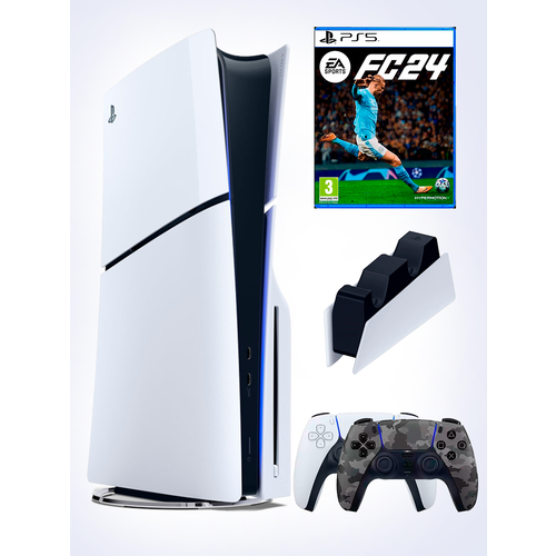 PS5 (ПС5) Игровая приставка Sony PlayStation 5 Slim disc + 2-й геймпад(камуфляж) + зарядное + игра FIFA 24