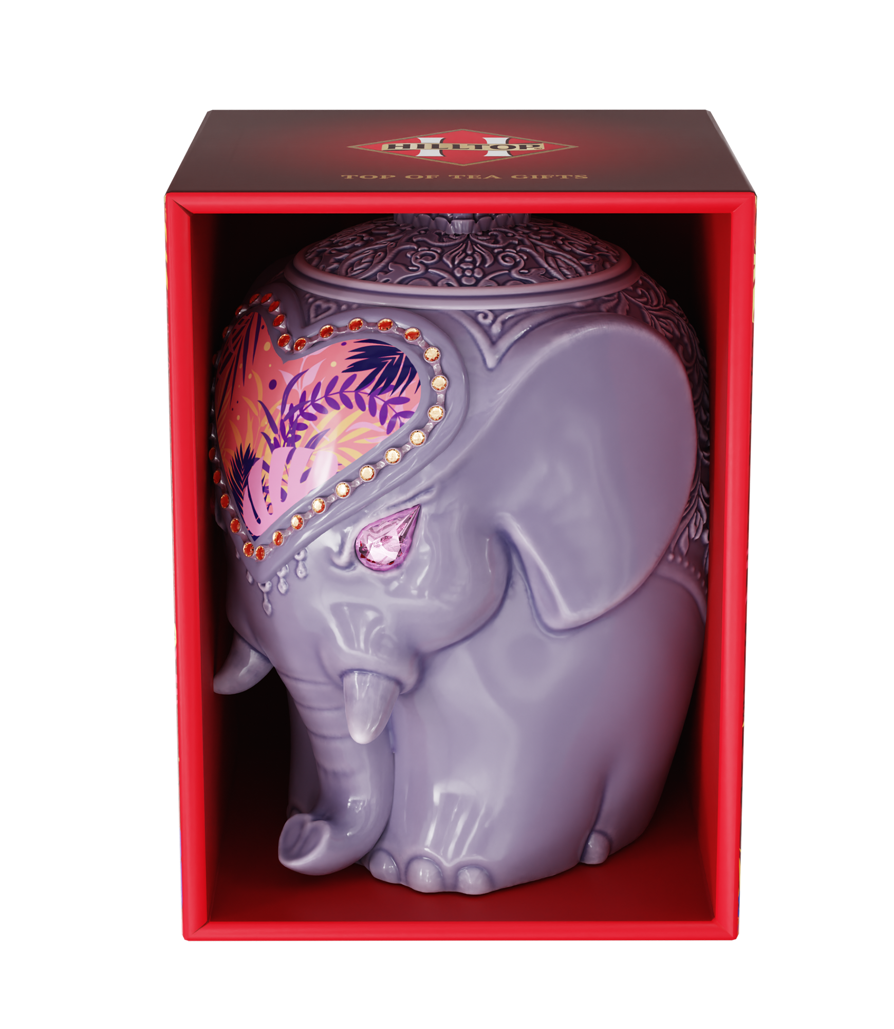 Подарочный чай Hilltop керамическая чайница Слон (Фиолетовый), 50 гр