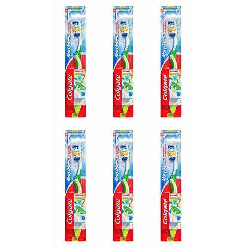 Colgate Зубная щетка Max Fresh, средней жесткости, 6 шт зубная щетка kyowa shiko набор fresh средней жесткости голубой зеленый желтый розовый 4 шт