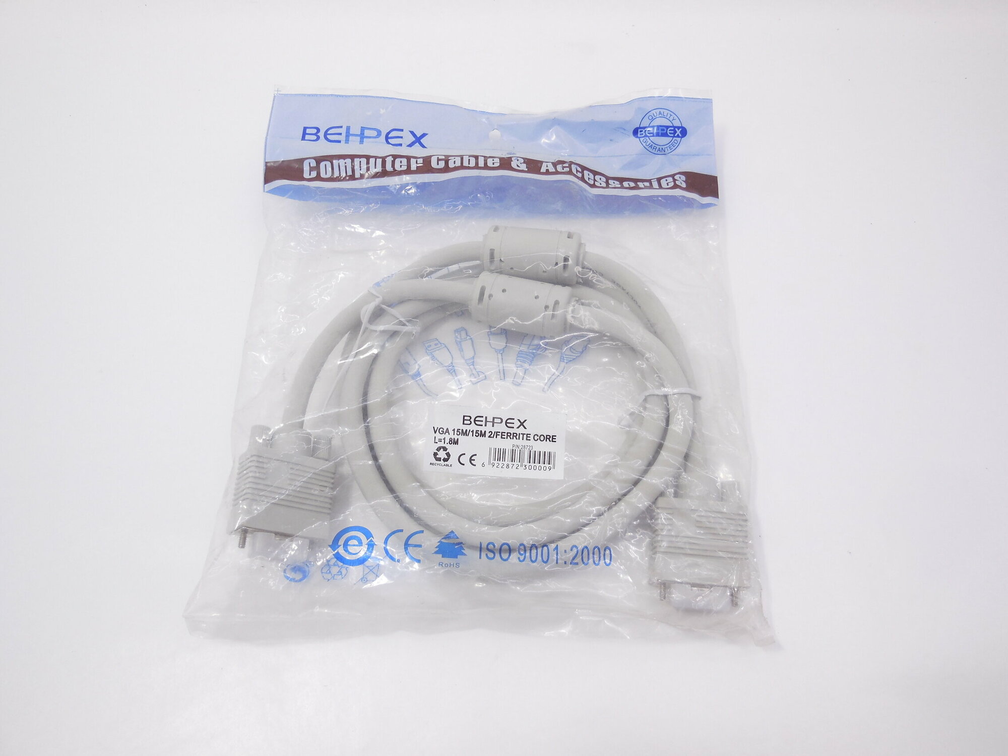Кабель для монитора VGA BEHPEX VGA 15M/15M 2/FERRITE CORE L=1.8M
