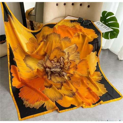 фото Платок ,90х90 см, желтый, черный нет бренда