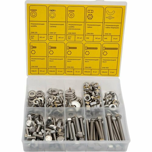 KREPFIELD Набор болтов шайб и гаек из нержавеющей стали М6 268 предметов в кейсе Набор07метрика268 2486₽