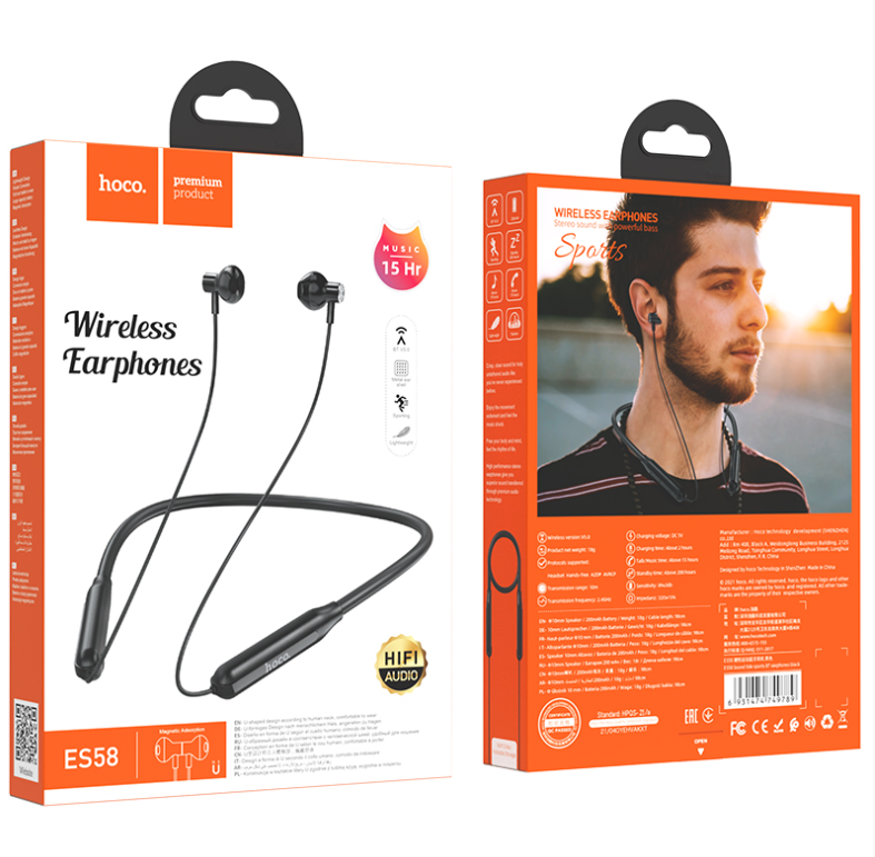 Беспроводные наушники для спорта HOCO ES58 Sound tide sports, Bluetooth, черный