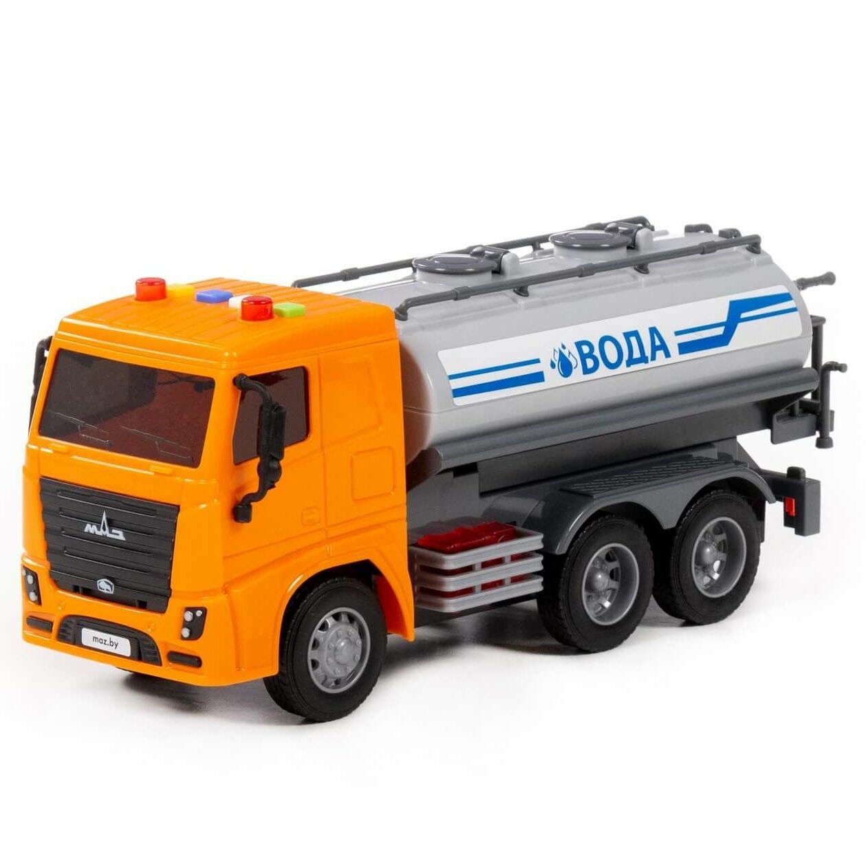 Инерционный грузовик водовоз (свет+звук) МАЗ - 28 см (оранжевый)