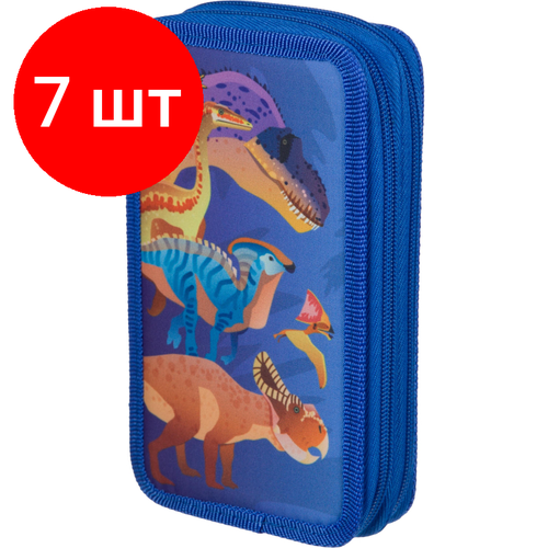 Комплект 7 штук, Пенал №1School Мир динозавров 2 отд, ткань, 190х110 мм, ПКТ 11-20