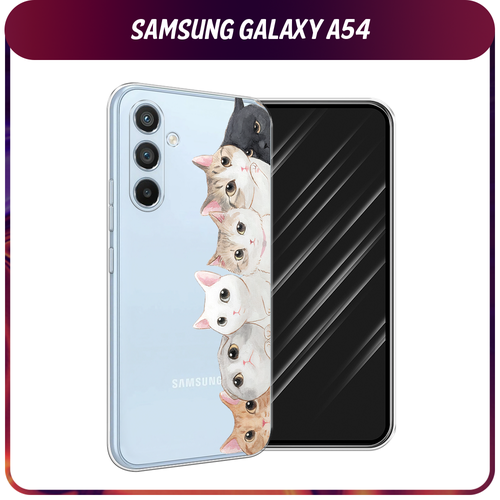 силиконовый чехол белая кошка с цветами на samsung galaxy a54 самсунг галакси a54 Силиконовый чехол на Samsung Galaxy A54 5G / Самсунг A54 Котики, прозрачный