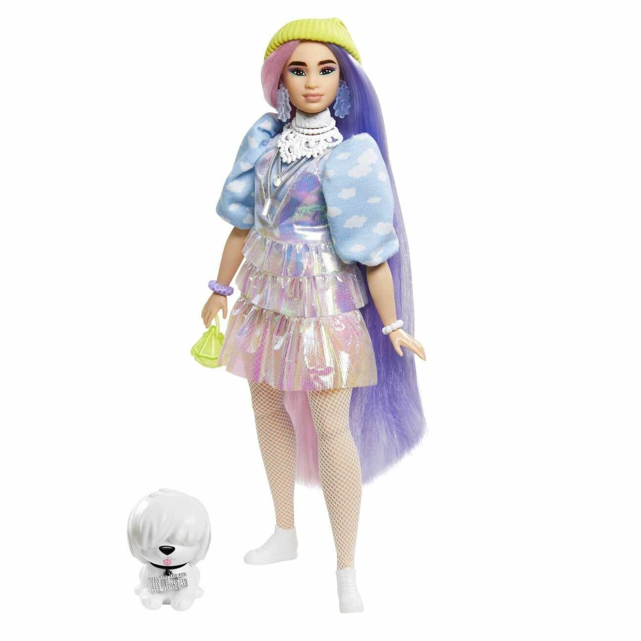 Кукла Barbie Extra в блестящем наряде с щенком