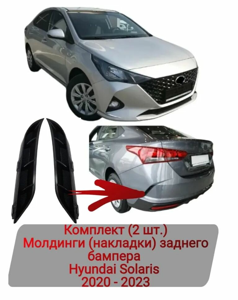 Молдинги (накладки) заднего бампера Комплект (2 шт.) Hyundai Solaris 2020-2023