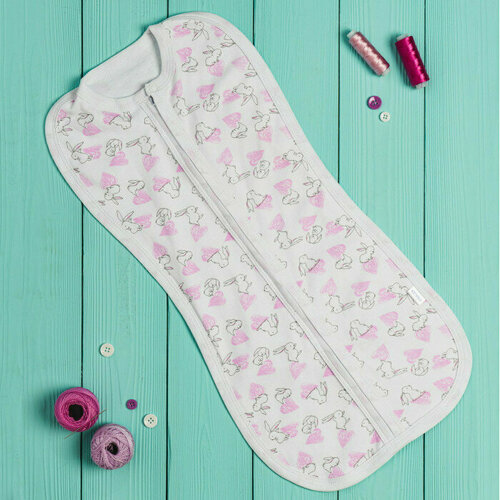 Кокон на молнии Зайчики Белый/Розовый