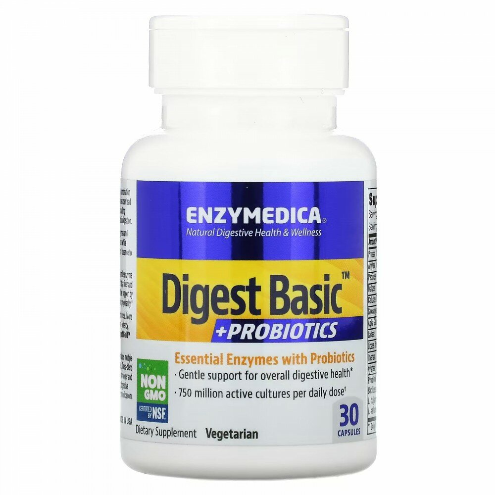 Изображение БАД Enzymedica "Digest Basic", с пробиотиками, для пищеварения, 30 капс