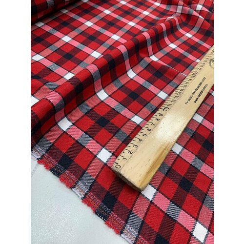 Ткань поливискоза плательно рубашечная Виши красно черно белая GK10611. Д1-1