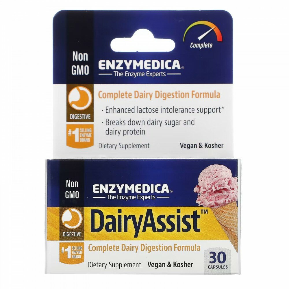 Enzymedica, Dairy Assist, Ферменты от газов и вздутия живота, Поддержка непереносимости лактозы,30 капсул — фото 1