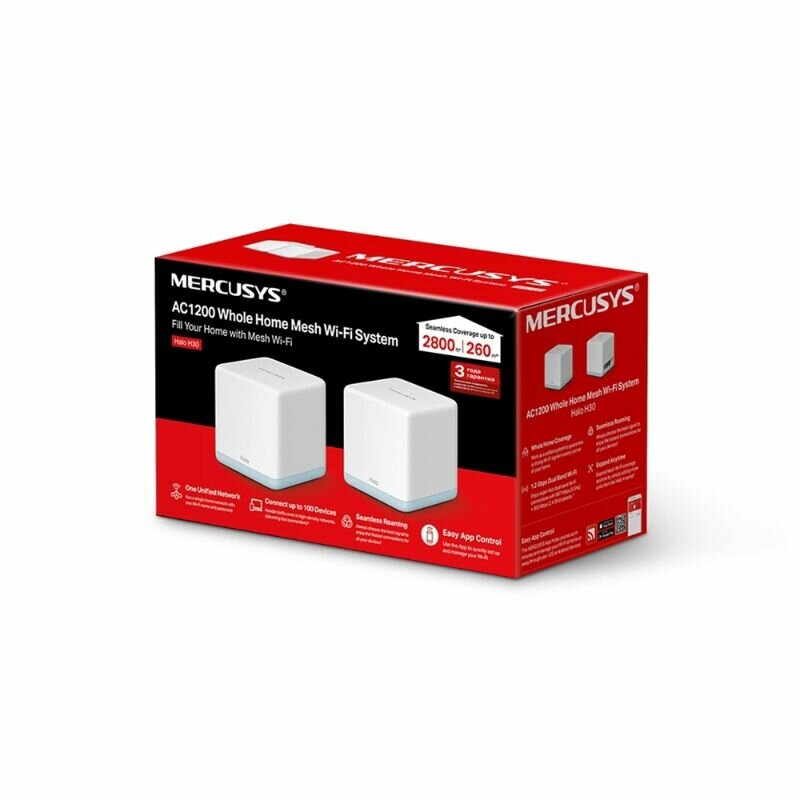 Бесшовный Mesh роутер Mercusys Halo H30(2-pack) белый - фото №6