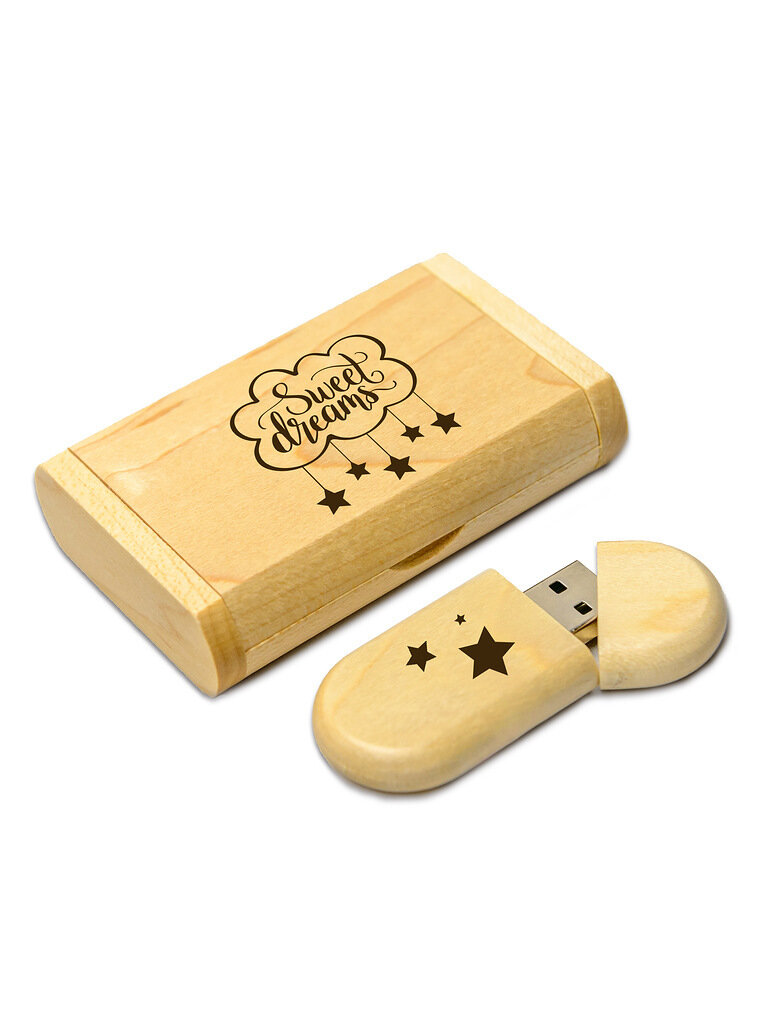 Флешка 32 Гб деревянная с гравировкой "Sweet Dreams". Флэш накопитель USB 3.0 flash карта Сувенир Подарок. LAS-PRINT.