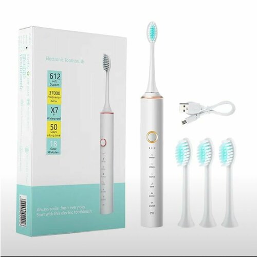 Электрическая зубная щетка SOFA_DI для чистки зубов и полости рта цвет белый 6 режимов с 4-мя сменными насадками 89000₽