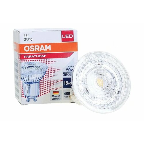 Лампа светодиодная OSRAM 4.3Вт GU10 PAR16 Софит 2-PARATHOM угол 36° 220В 4000К 350Лм Нейтральный белый, уп. 1шт