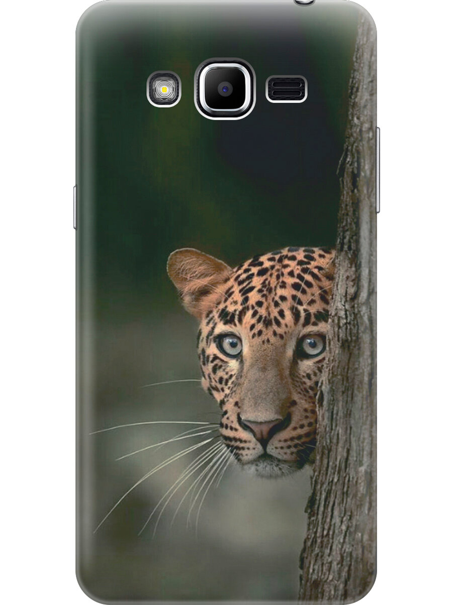 Силиконовый чехол на Samsung Galaxy J2 Prime, Самсунг Джей 2 Прайм с принтом "Подглядывающий леопард"