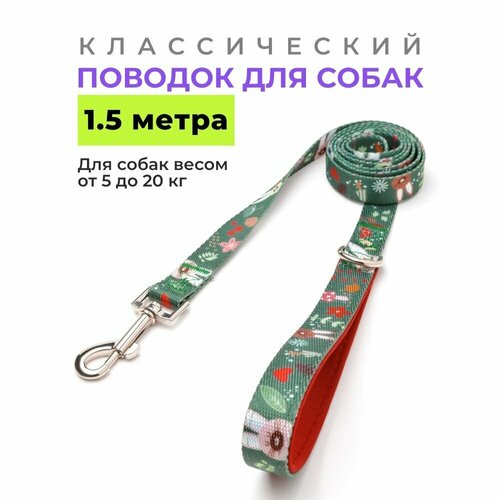 Поводок для собак Брусничный лес - 1,5 метра, ширина 2 см, нейлон