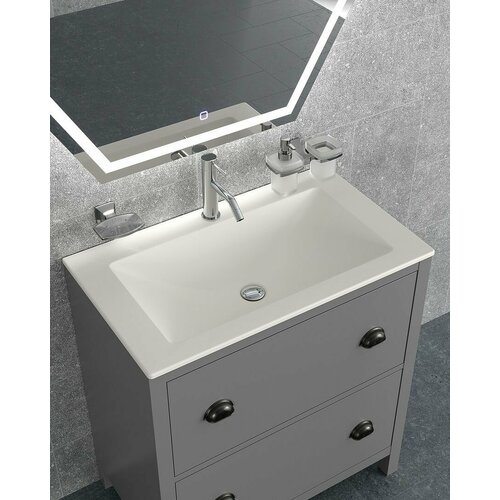 Раковина для ванной интегрированная из камня Radostone Renata Solid Surface белая матовая 785х460х127 мм