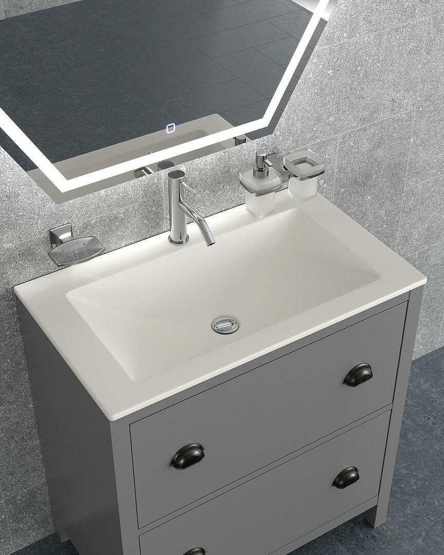 фото Раковина для ванной интегрированная из камня Radostone Renata Solid Surface белая матовая 785х460х127 мм