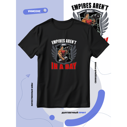 фото Футболка empires aren't in a day с мощным качком, размер 3xl, черный smail-p