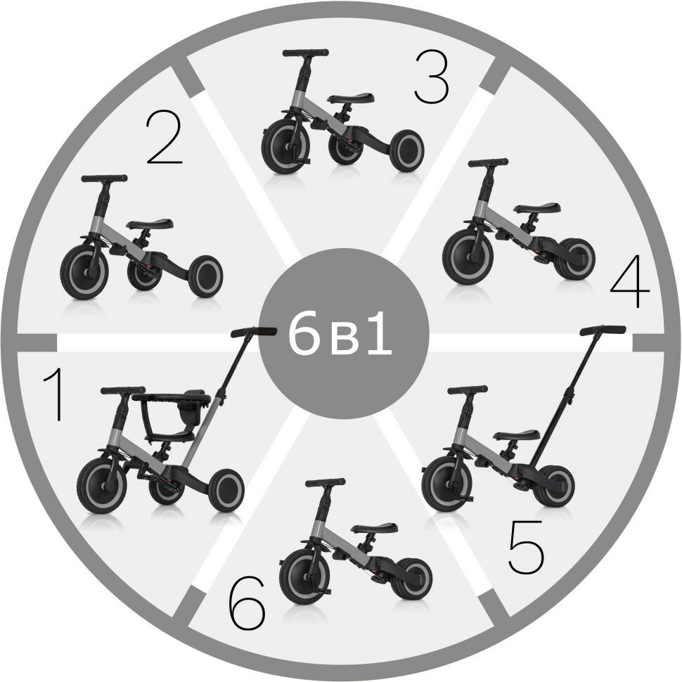 Детский беговел-велосипед 6в1 с родительской ручкой, серый - TR008-GREY (TR008-GREY)