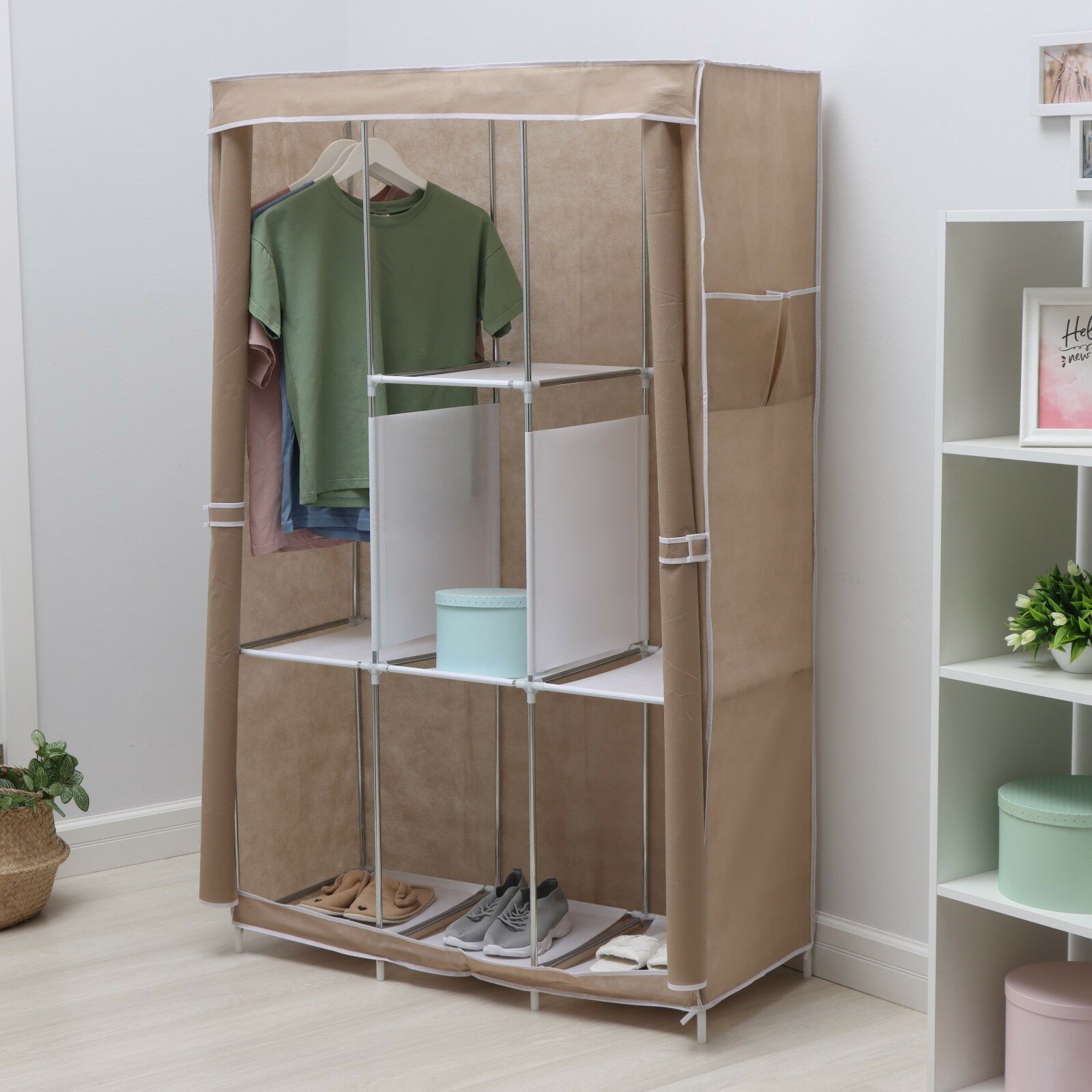 Шкаф тканевый каркасный, складной LaDоm, 103×45×165 см, бежевый