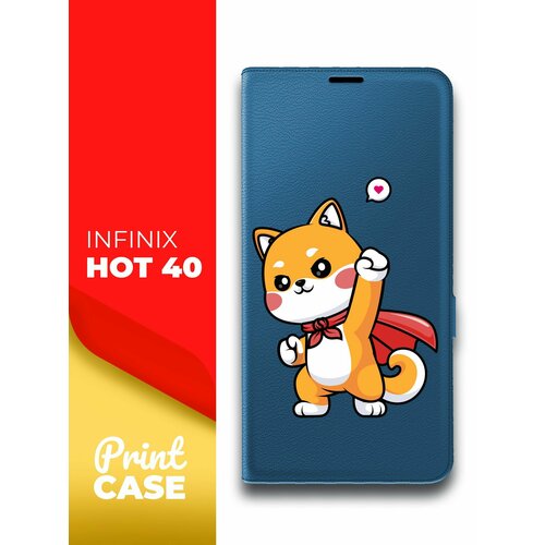 Чехол на Infinix HOT 40 (Инфиникс ХОТ 40) синий книжка эко-кожа подставка отделением для карт и магнитами Book Case, Miuko (принт) Котик Супермэн чехол на infinix hot 40 инфиникс хот 40 синий книжка эко кожа подставка отделением для карт и магнитами book case miuko принт россия хаки зеленый