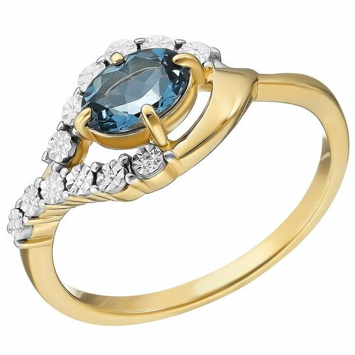 Перстень UVI Ювелирочка Серебряное кольцо 925 пробы с Топазом Лондон, серебро, 925 проба, золочение, Лондон топаз, топаз, золотой, синий