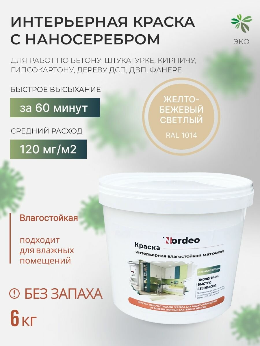 Краска для обоев под покраску, без запаха, RAL1014 6 кг, матовая, интерьерная