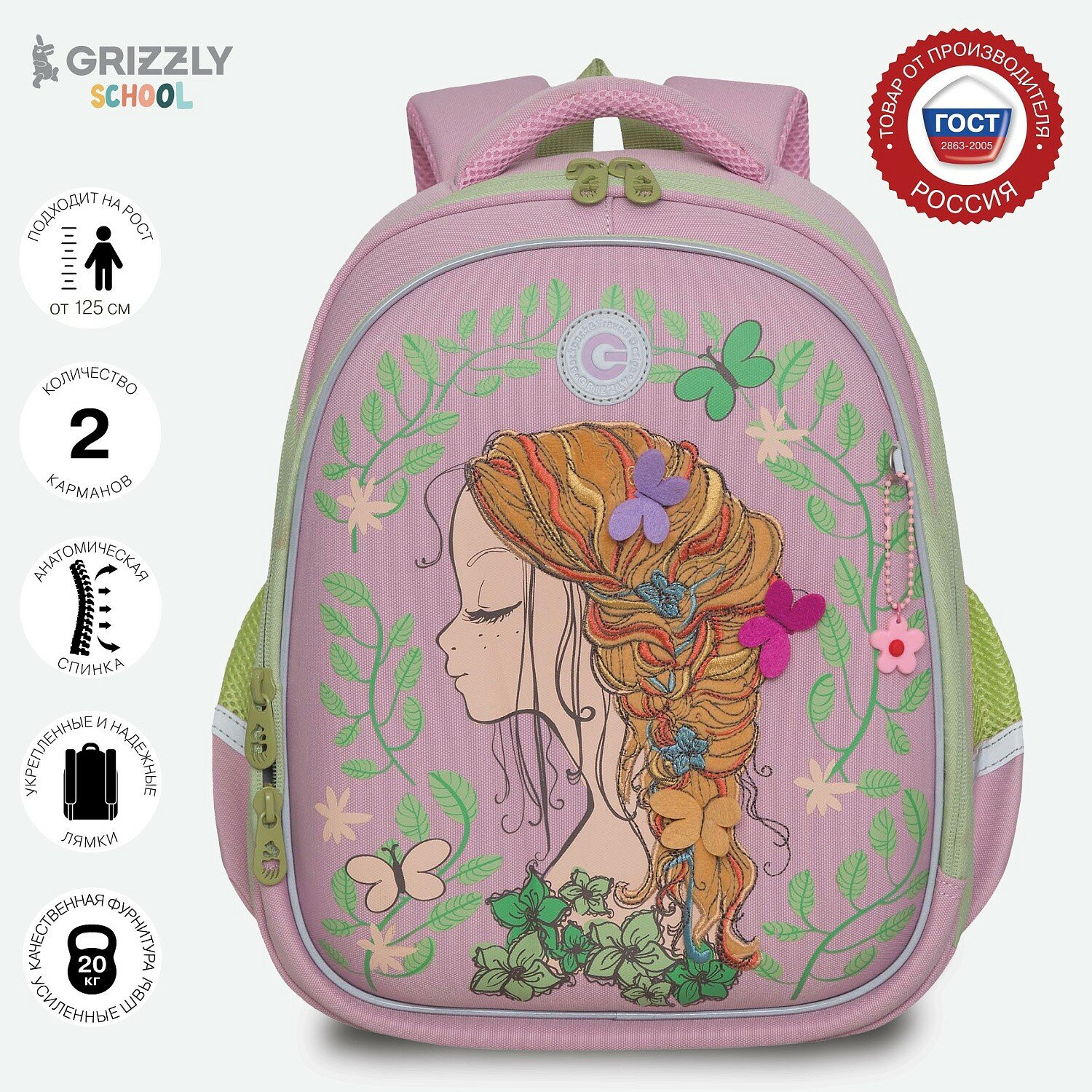 Ранец 2отд. Розовый 36x28x20см GRIZZLY RAz-386-3/1 (жен)