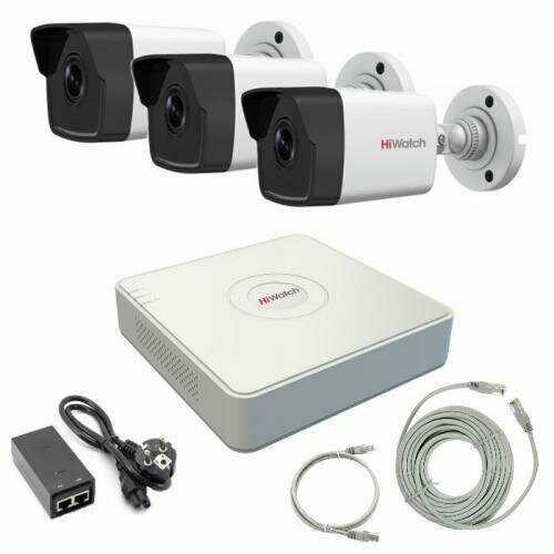 4MP Комплект IP видеонаблюдения Hiwatch на 3 камеры для любого помещения с PoE питанием регистратора (DS-I400(C) 2,8mm + DS-N304P(C))