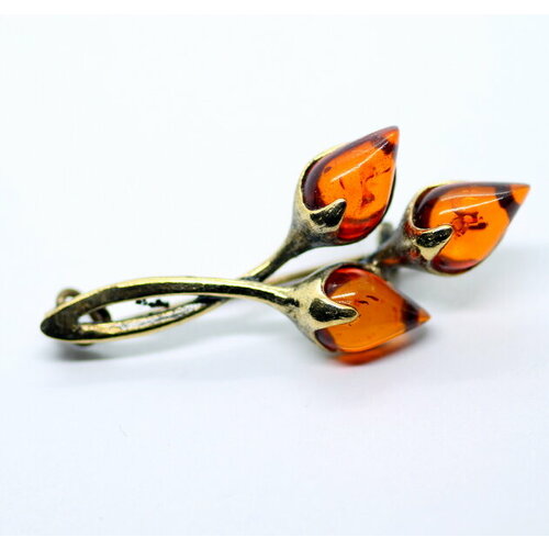 Брошь Yantar-shop, янтарь, золотистый