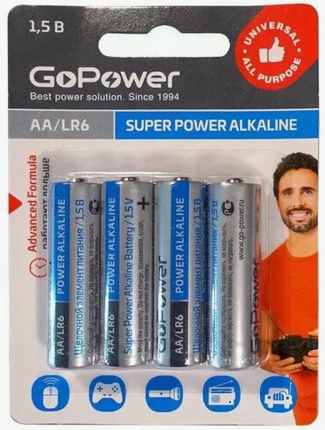 Батарейка GoPower LR6 AA BL4 Alkaline 1.5V 00-00015601