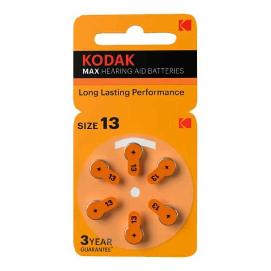 Kodak Батарейка ZA13-6Bl KZA13-6 Max Hearing Aid 60 300 45000 6 шт. в уп-ке