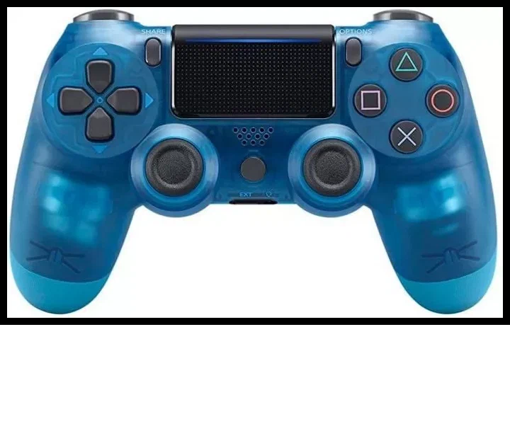 Беспроводной Bluetooth геймпад для PlayStation 4. Джойстик совместимый с PS4, PC и Mac, устройства Apple, устройства Android, прозрачный синий