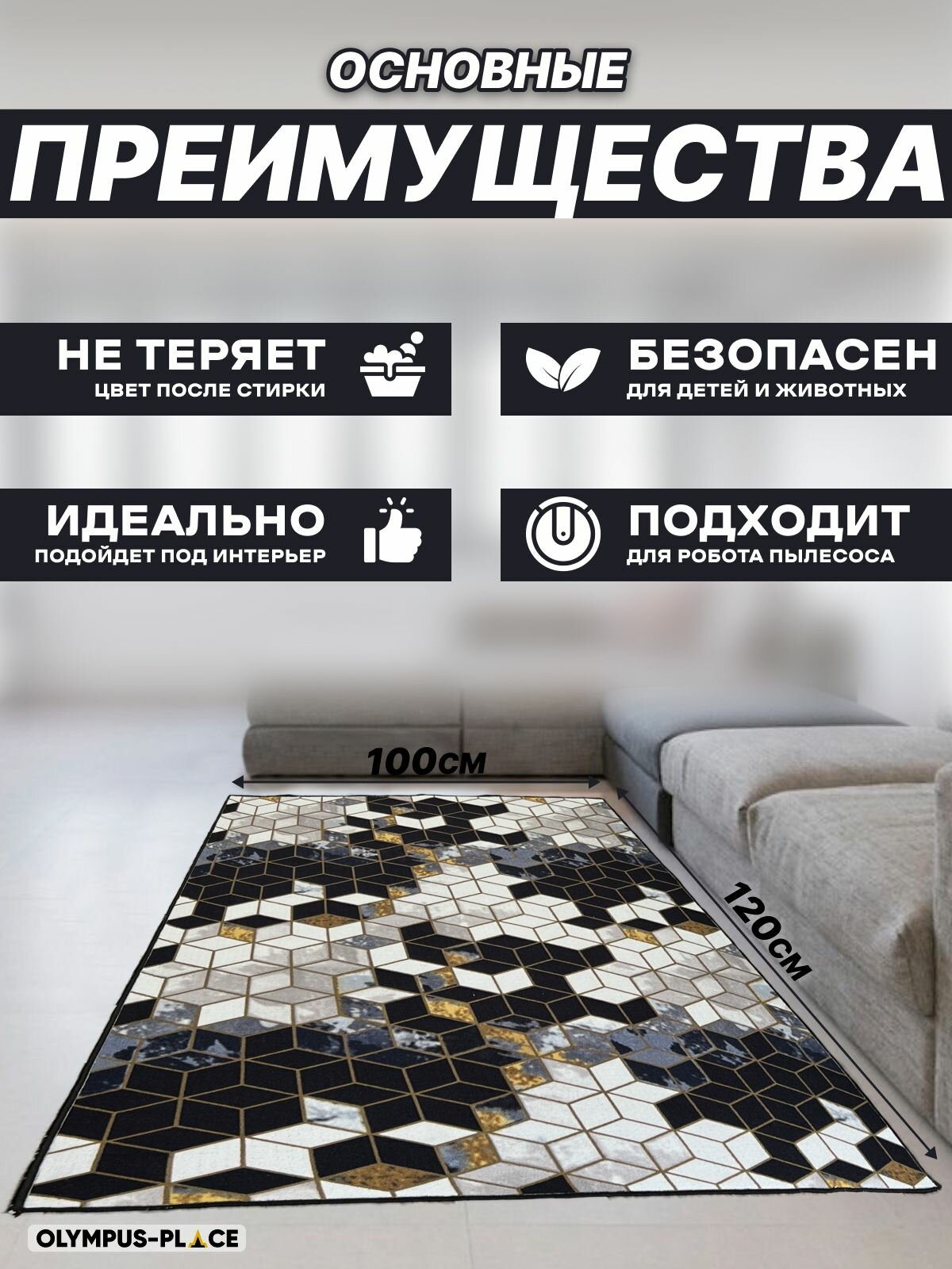 Ковер на пол для комнаты, безворсовый в прихожую, паласы в детскую комнату, для кухни, ванной комнаты, детский, круглый (овальный) на балкон, в гостиную, прихожую, ковровая дорожка в коридор, спальню, комнатный, 100 на 120; 100х120; 1 на 1,2; 1х1,2 — фото 1