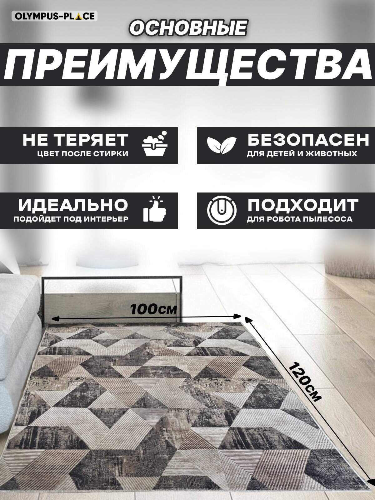 Ковер на пол для комнаты, безворсовый в прихожую, паласы в детскую комнату, для кухни, ванной комнаты, детский, круглый (овальный) на балкон, в гостиную, прихожую, ковровая дорожка в коридор, спальню, комнатный, 100 на 120; 100х120; 1 на 1,2; 1х1,2 — фото 1