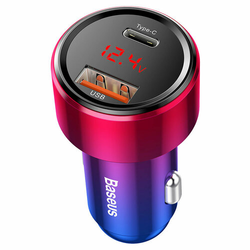 Автомобильное зарядное устройство BASEUS Magic C20C, USB+USB-C, 5A, 45 Вт, красный, дисплей