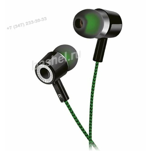 Наушники вставные Perfeo MILD чёрные чёрно-зелёный тканевый провод 80000₽