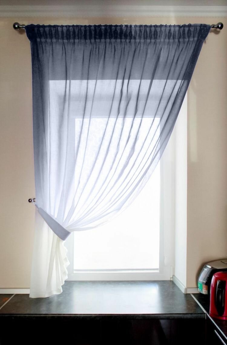 фото Шторы для кухни из тюля градиент с подхватом КУ-ОМ -1 цвет зеленый