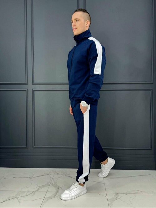 Костюм Jools Fashion летний спортивный с олимпийкой и джоггерами, размер 48, синий, белый