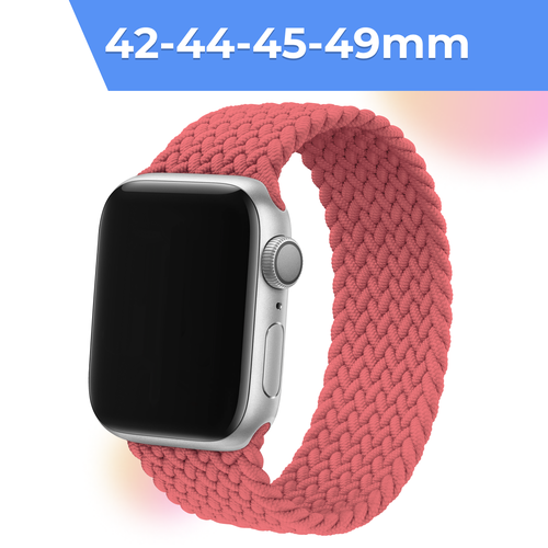 Плетеный монобраслет для умных часов Apple Watch 42-44-45-49 mm / Тканевый сменный ремешок (16 см) на часы Эпл Вотч 1-9, SE, Ultra серии / Розовый