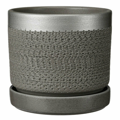 Горшок керамический с поддоном брюссель серый серебро цилиндр 1,48 л