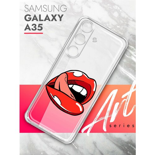 Чехол на Samsung Galaxy A35 (Самсунг Галакси А35), прозрачный силиконовый с защитой (бортиком) вокруг камер, Brozo (принт) Губы чехол на samsung galaxy a35 самсунг галакси а35 черный матовый силиконовый с защитой бортиком вокруг камер brozo принт панда сердце