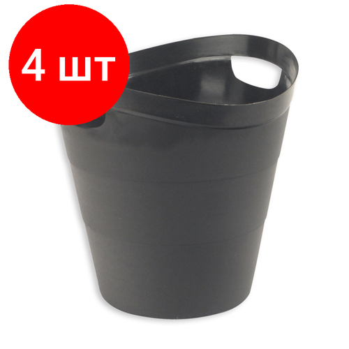 Комплект 4 штук, Корзина офисная 12л пластик, черная с ручками Uniplast КХУ-10