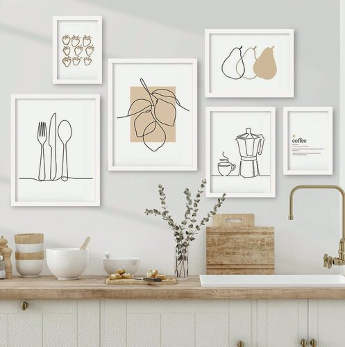 Изображение товара Набор постеров 6 шт без рамки "Для кухни минимализм" набор картин для интерьера