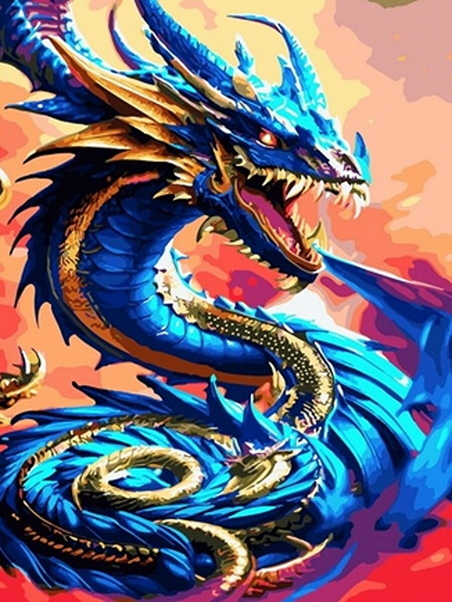 Картина по номерам на холсте 40*50 см "Сине-медный дракон"